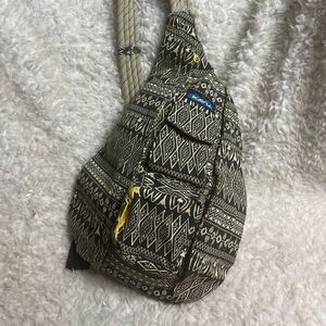 Kava Sling back Rope Backpack Batik Black White Print.